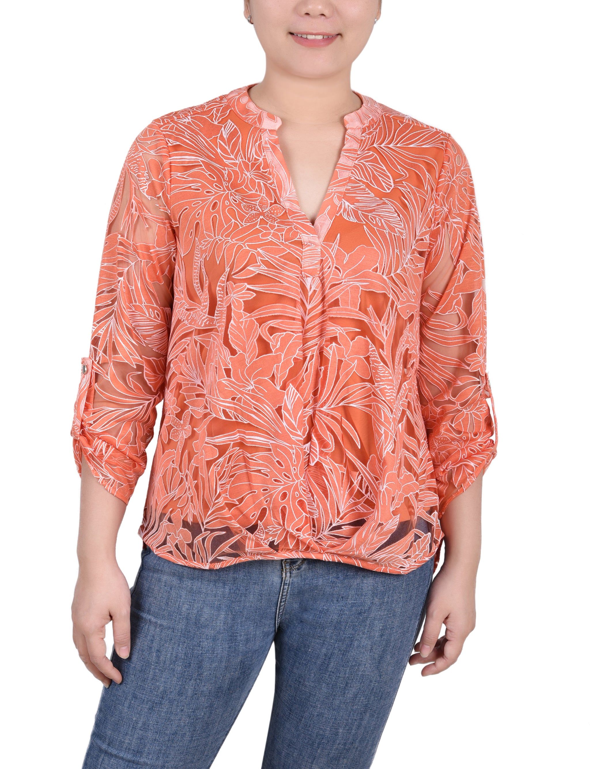 NY Collection Long Sleeve Burnout Y Neck Blouse sold by Dress Barn product image thumbnail 5