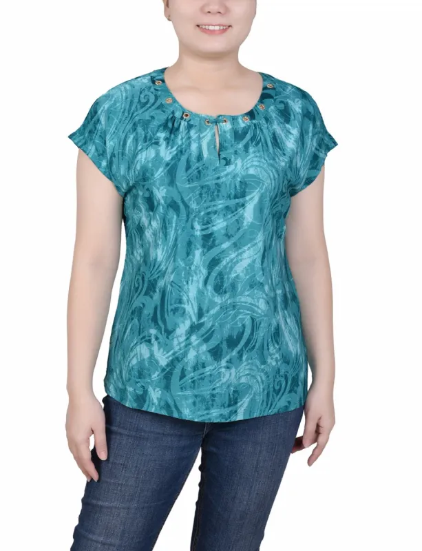 Extended Sleeve Top With Grommets - Petite sold by Dress Barn