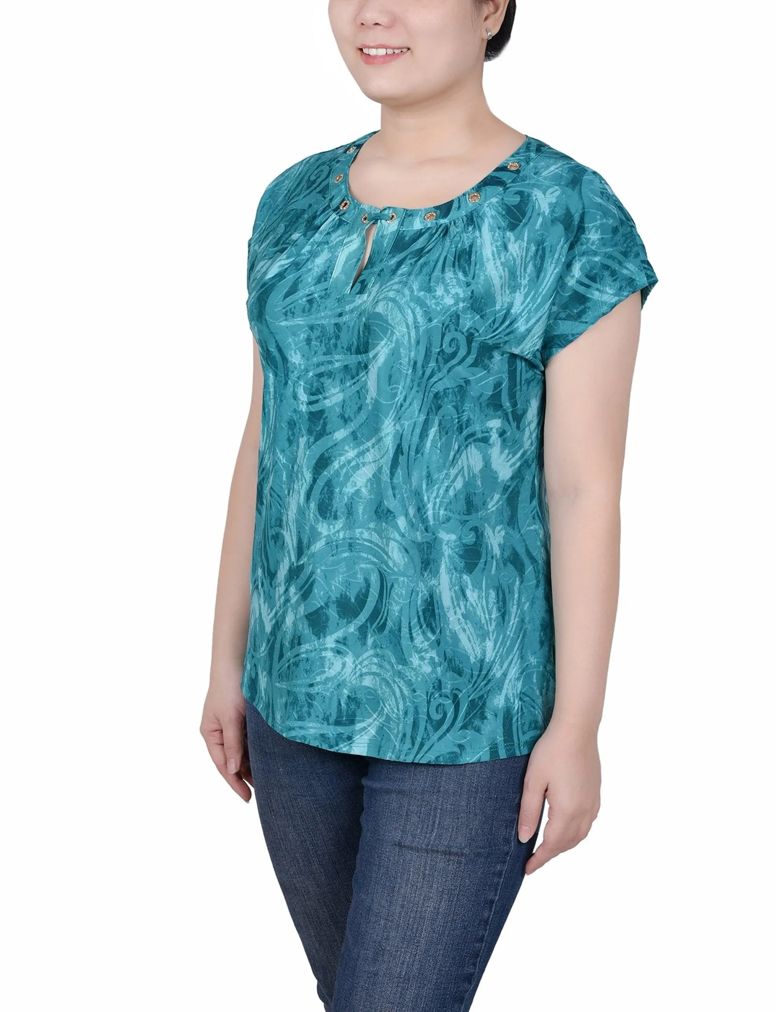 Extended Sleeve Top With Grommets - Petite sold by Dress Barn product image thumbnail 2