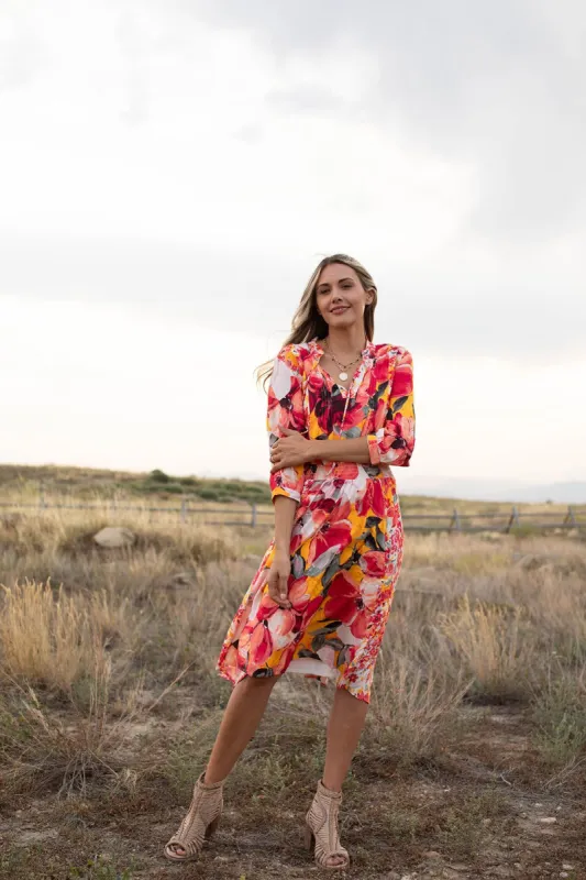 Luna Coral Floral Hanky Hem Dress sold by Dress Barn