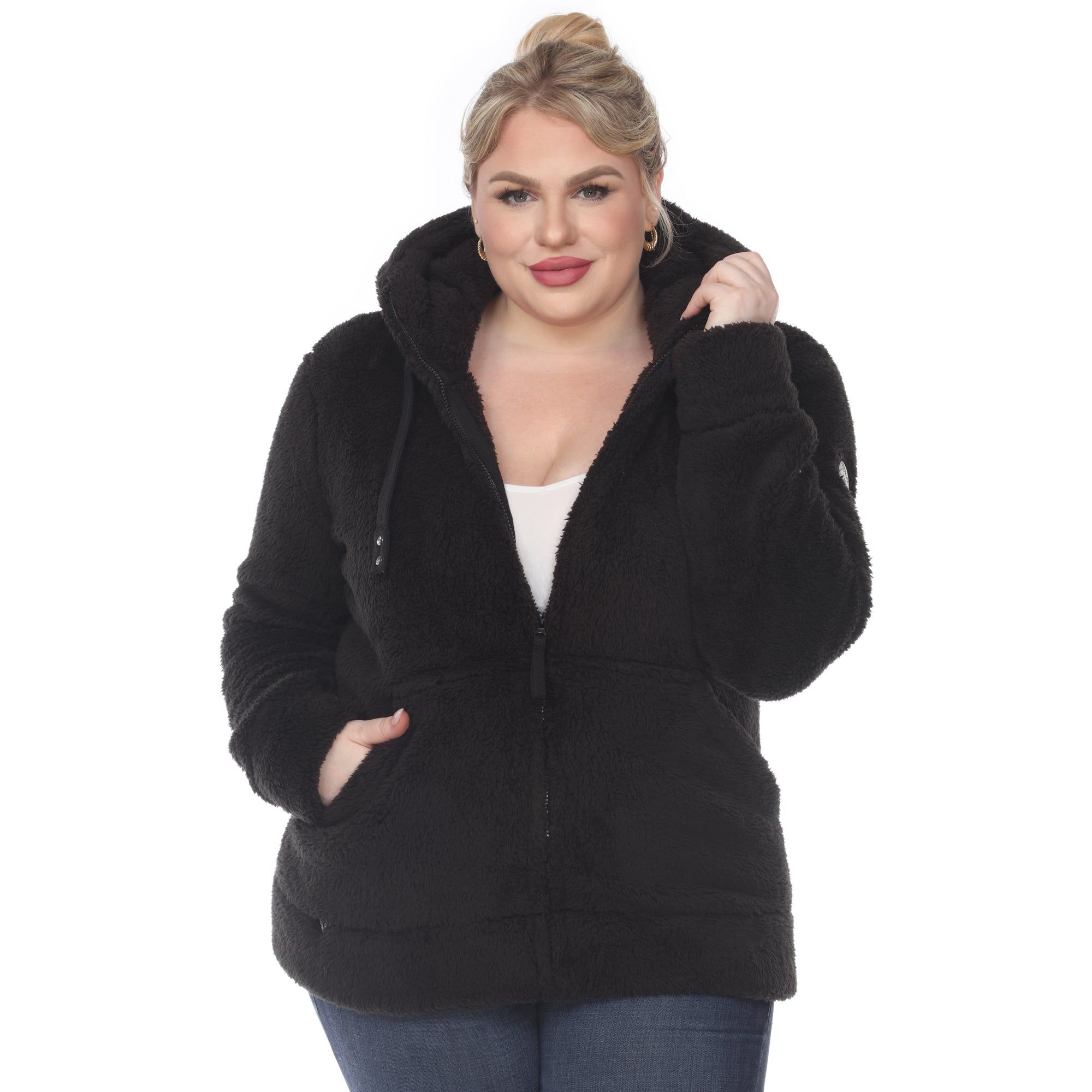 Hooded Sherpa Jacket - Plus sold by Dress Barn