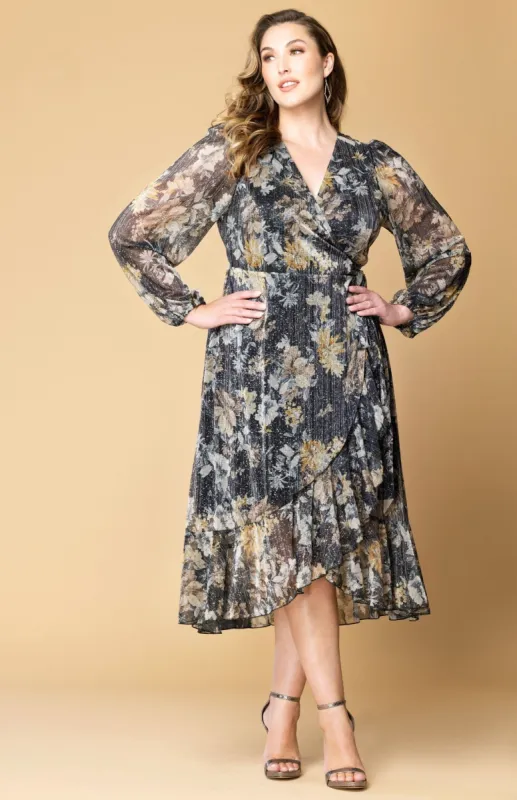 Clara Sparkling Long Sleeve Wrap Dress - Plus sold by Dress Barn