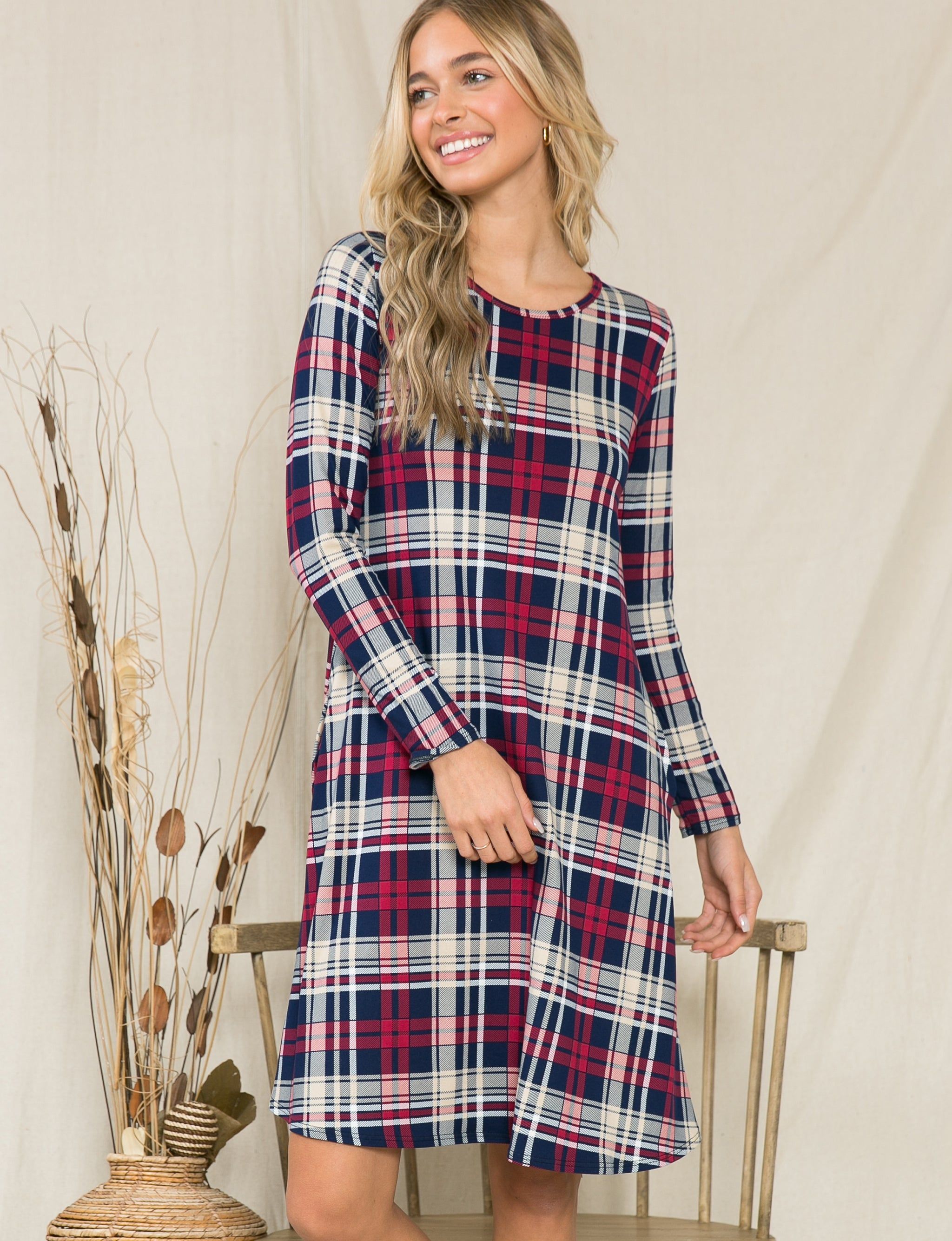 Plaid Long Sleeve Midi Dress sold by Dress Barn product image thumbnail 2