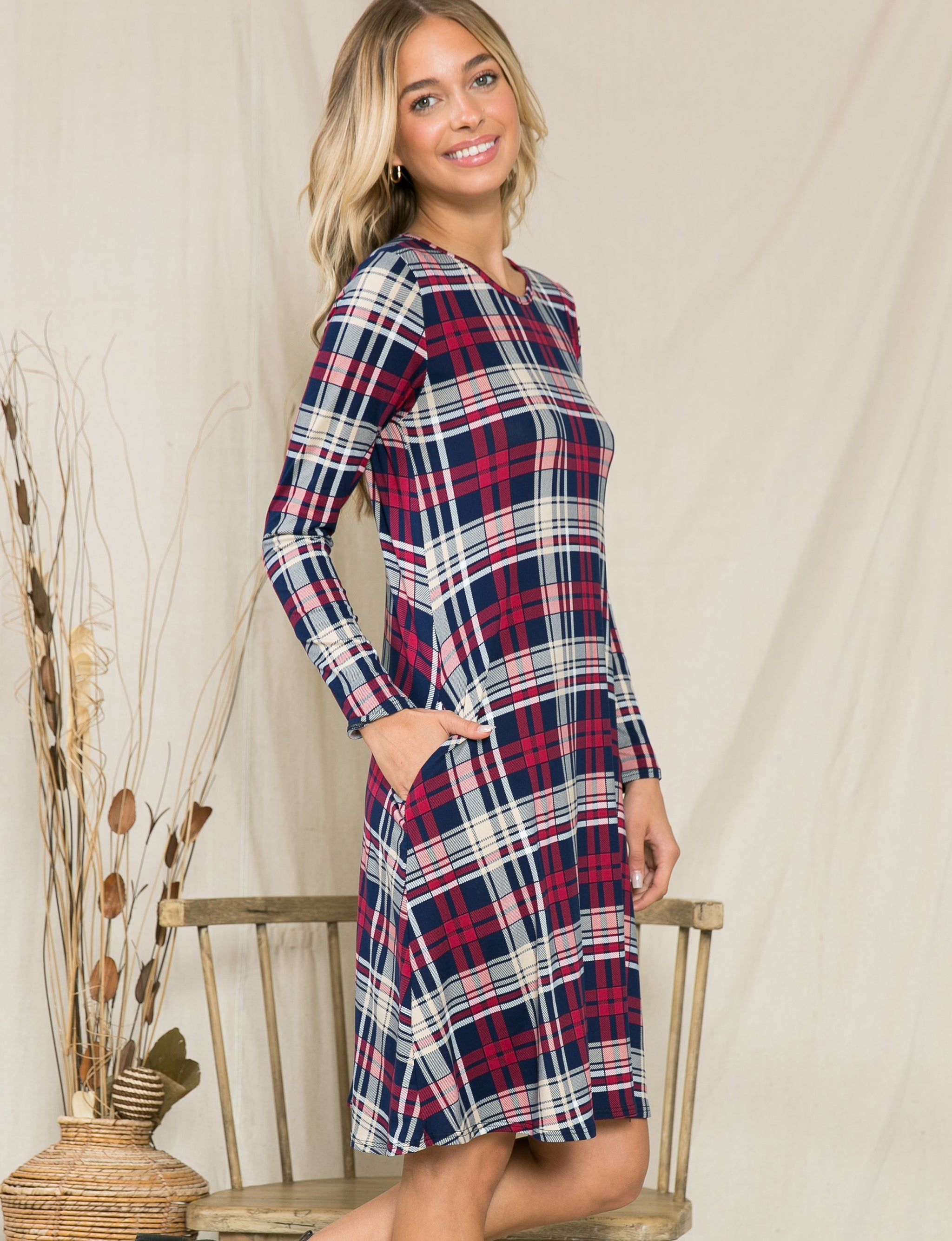 Plaid Long Sleeve Midi Dress sold by Dress Barn