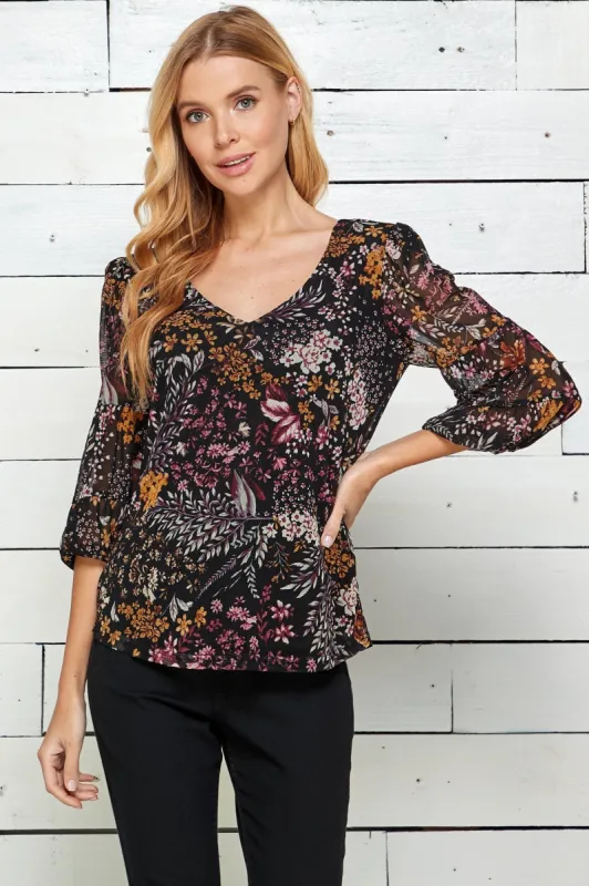 3/4 Length Bubble Sleeve Cutout Back Blouse sold by Dress Barn