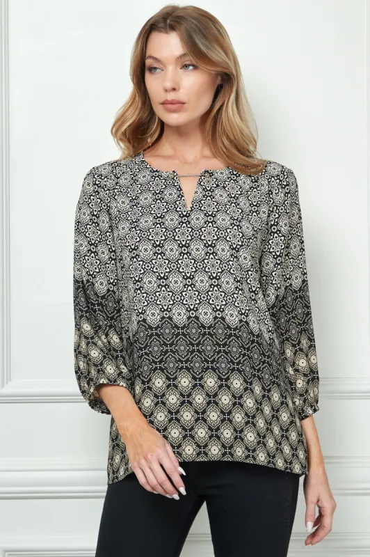 3/4 Sleeve Border Print Top sold by Dress Barn