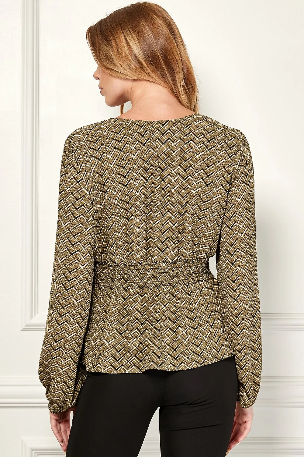 Long Sleeve V-Neck Smock Waist Blouse sold by Dress Barn product image thumbnail 2