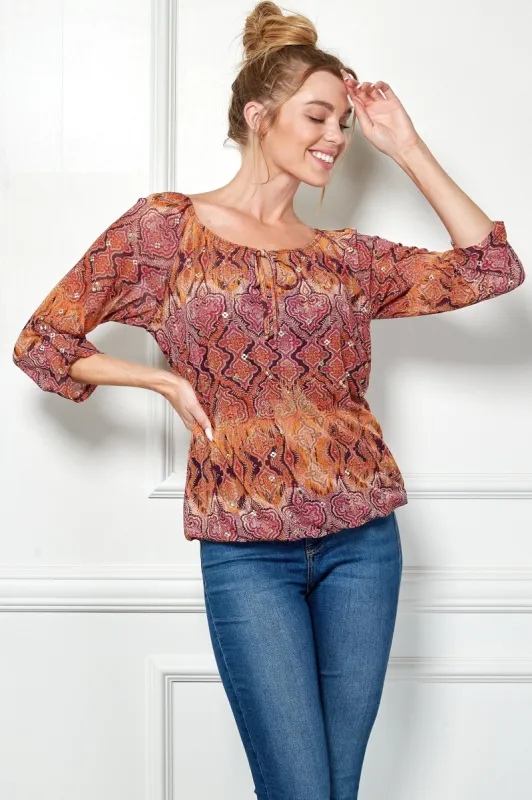 Burgundy 3/4 Sleeve Bubble Blouse sold by Dress Barn