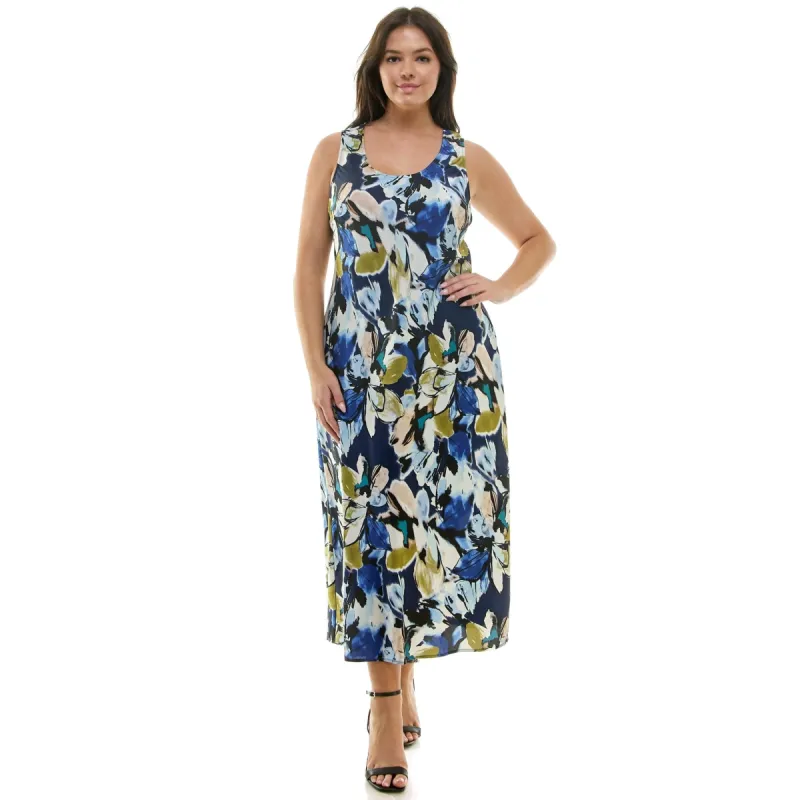 Navy Floral Sleeveless Midi Dress - Plus sold by Dress Barn