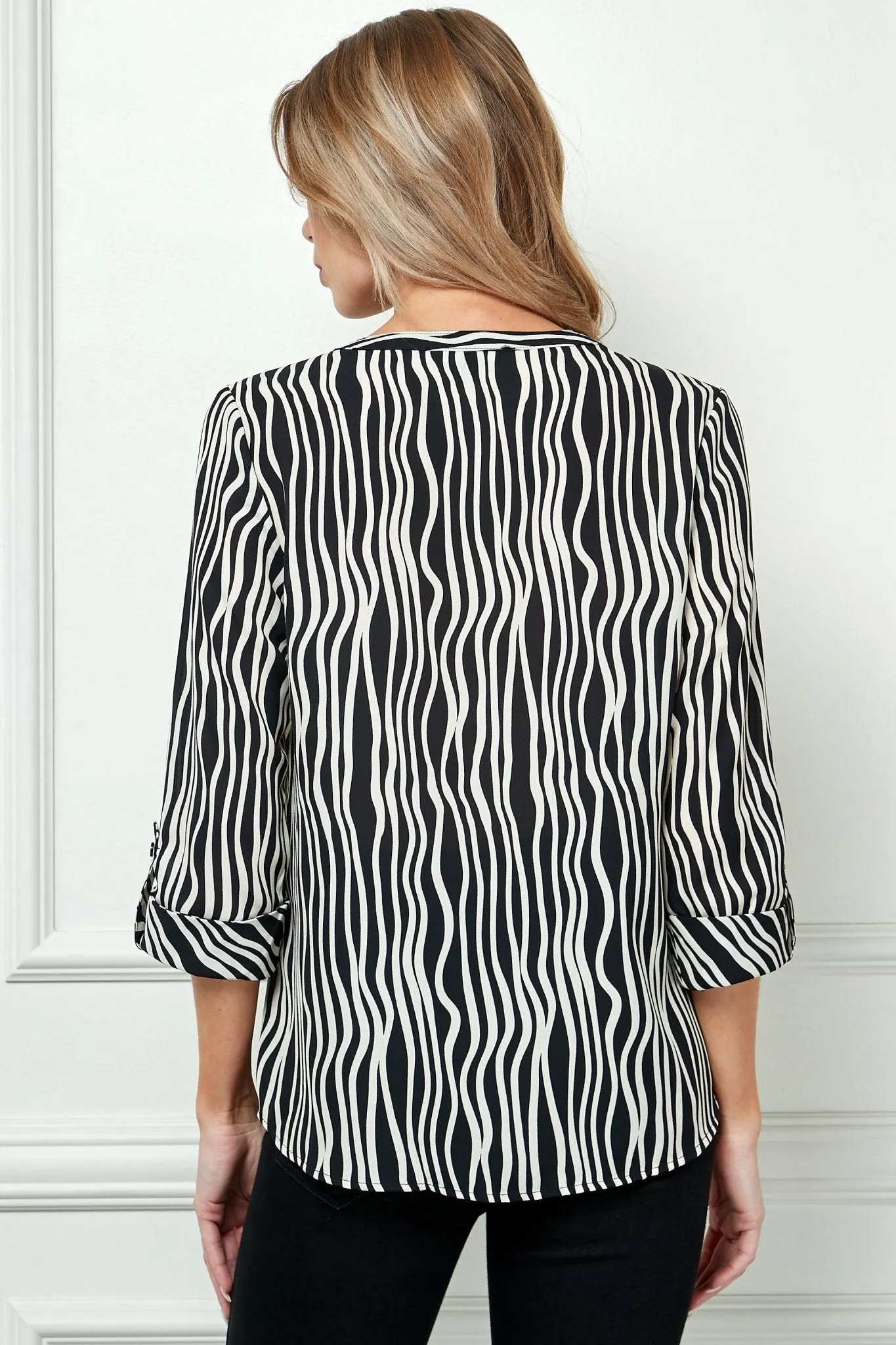 Black & White 3/4 Sleeve Button Front Top sold by Dress Barn product image thumbnail 2