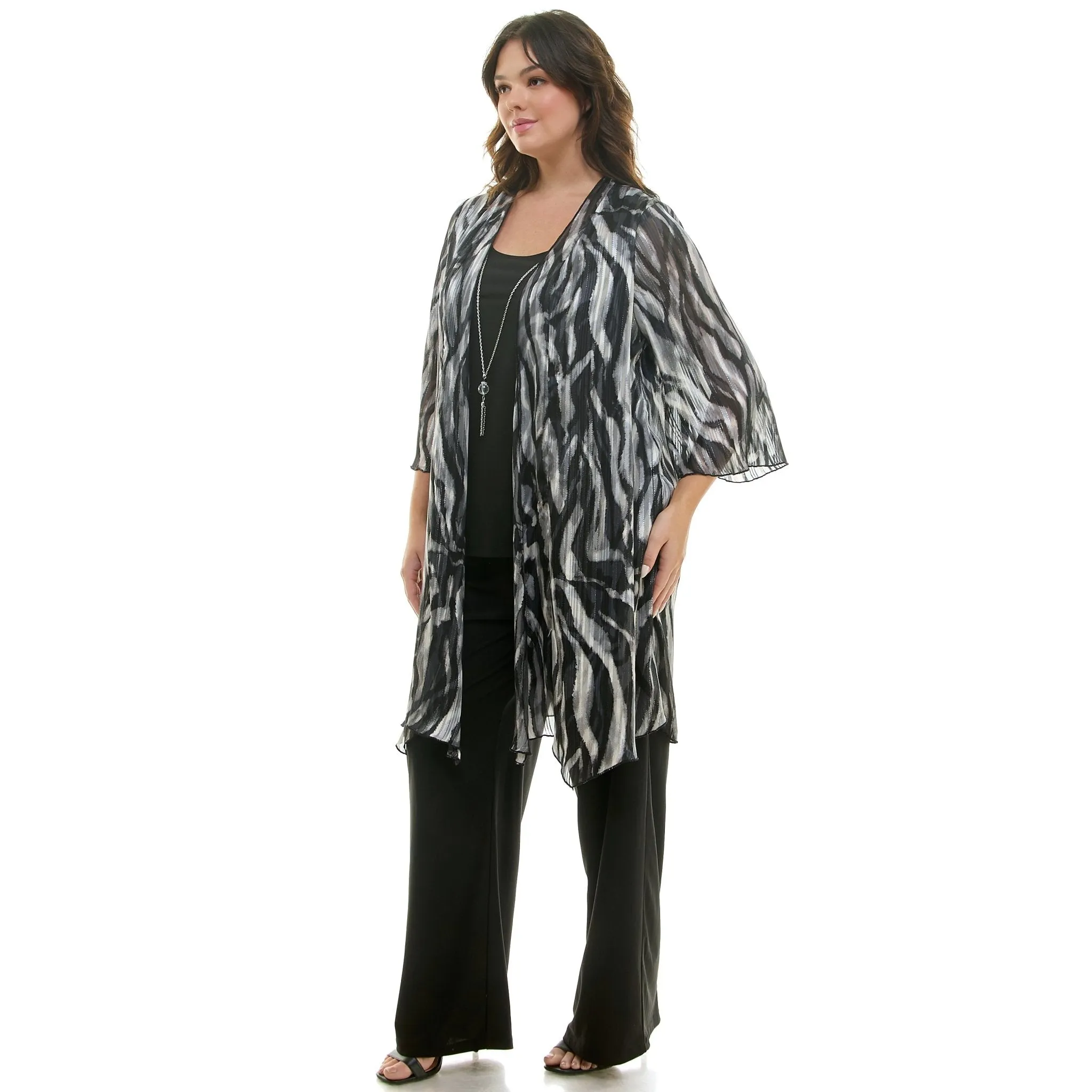 Black & Gray Pantset With Necklace - Plus sold by Dress Barn product image thumbnail 3