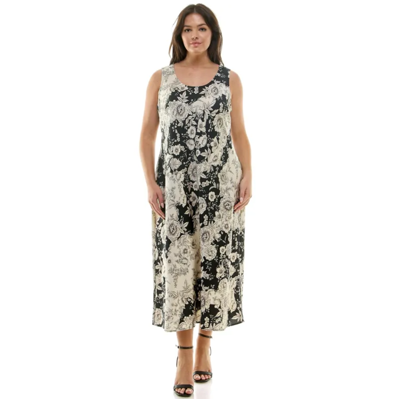 Black & Ivory Floral Sleeveless Midi Dress - Plus sold by Dress Barn