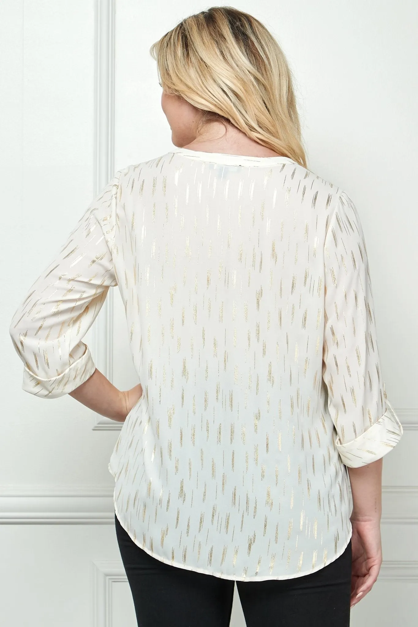 3/4 Length Button Tab Sleeve Mandarin Collar Button Front Top - Plus sold by Dress Barn product image thumbnail 2