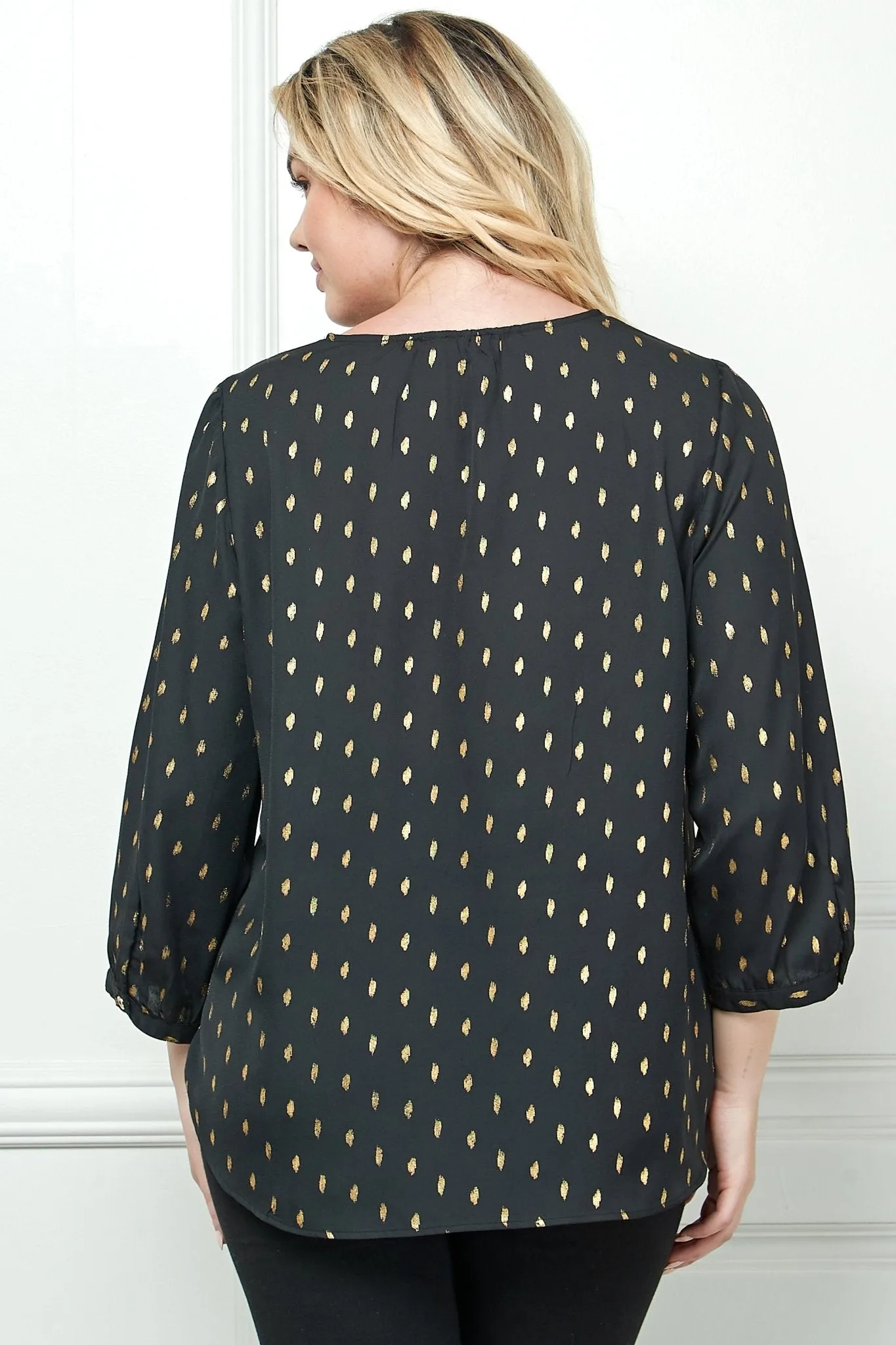 Black 3/4 Button Cuff Sleeve V Neck Popover - Plus sold by Dress Barn product image thumbnail 3