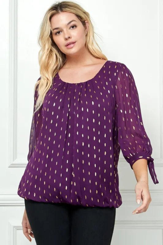 Plum 3/4 Tie Sleeve Bubble Blouse - Plus sold by Dress Barn