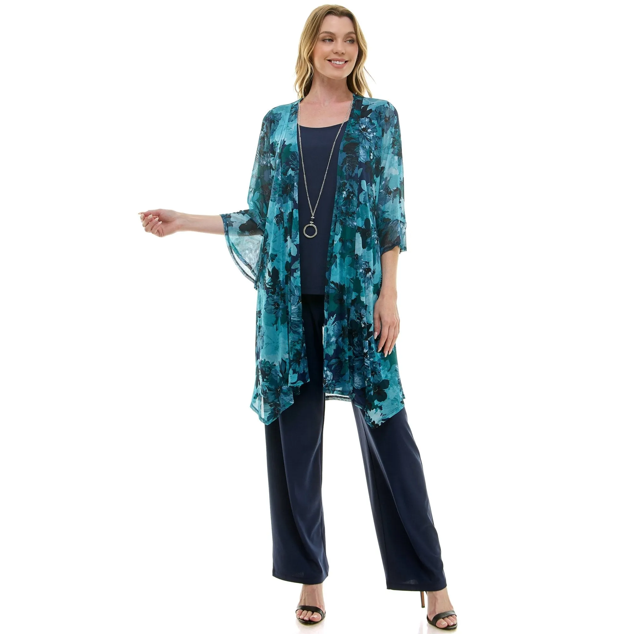 Black & Teal Pantset With Necklace sold by Dress Barn