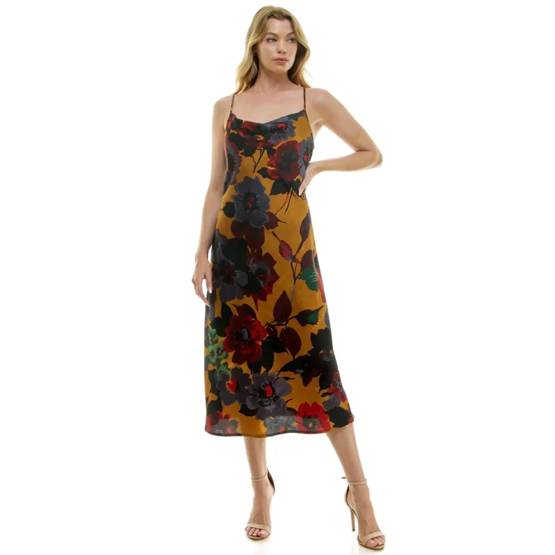 Gold Floral Cowl Neck Slip Midi Dress sold by Dress Barn