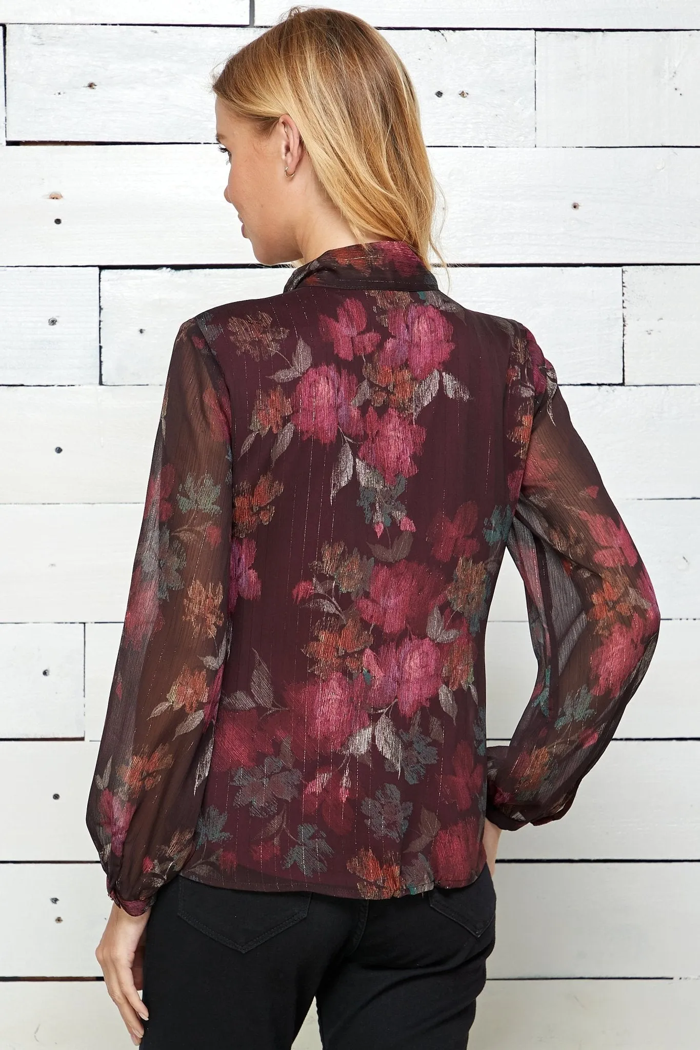 Burgundy Long Sleeve Side-Tie Neck Blouse sold by Dress Barn product image thumbnail 4