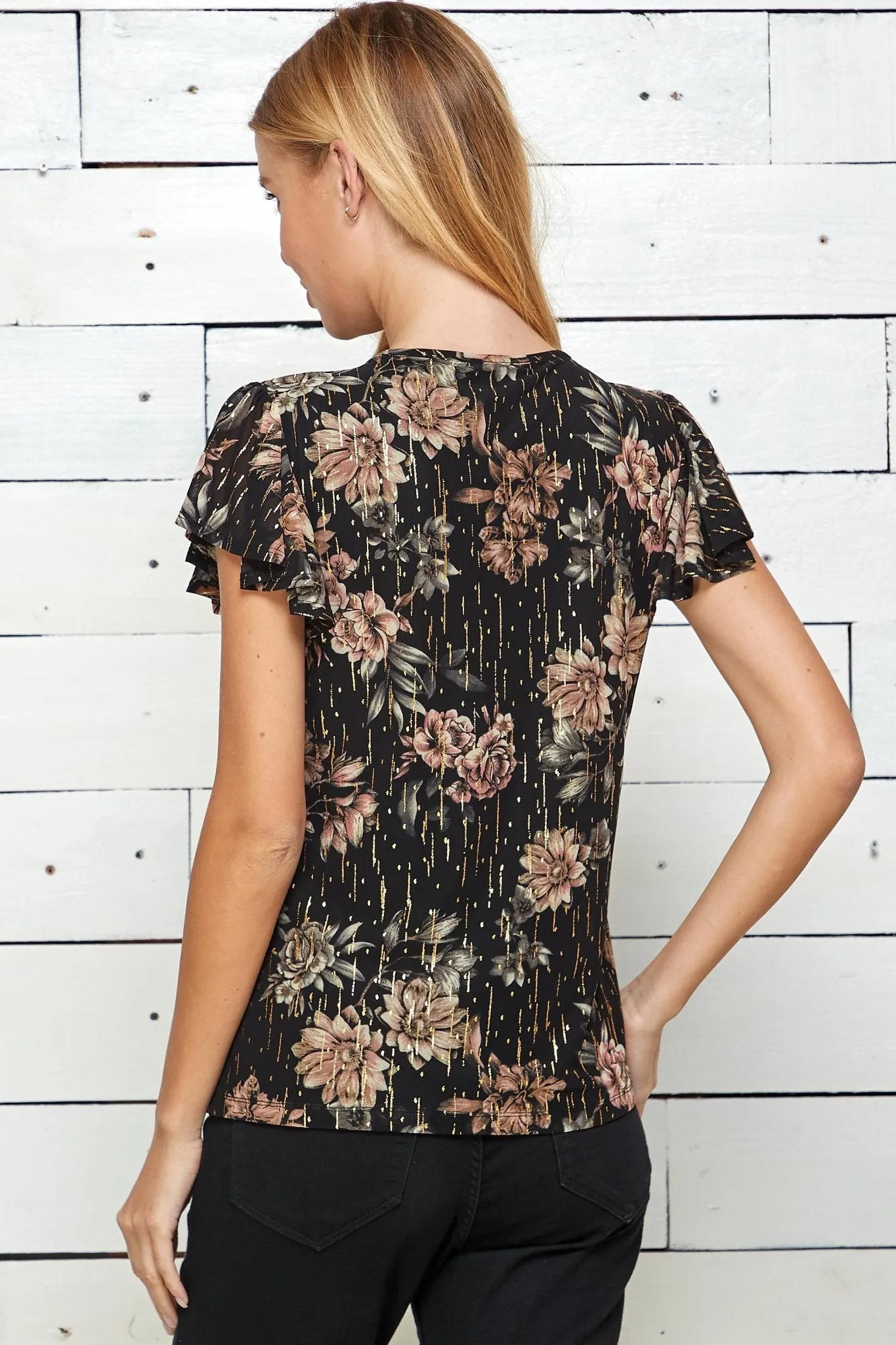 Poppi Black Flutter Sleeve Blouse sold by Dress Barn product image thumbnail 4