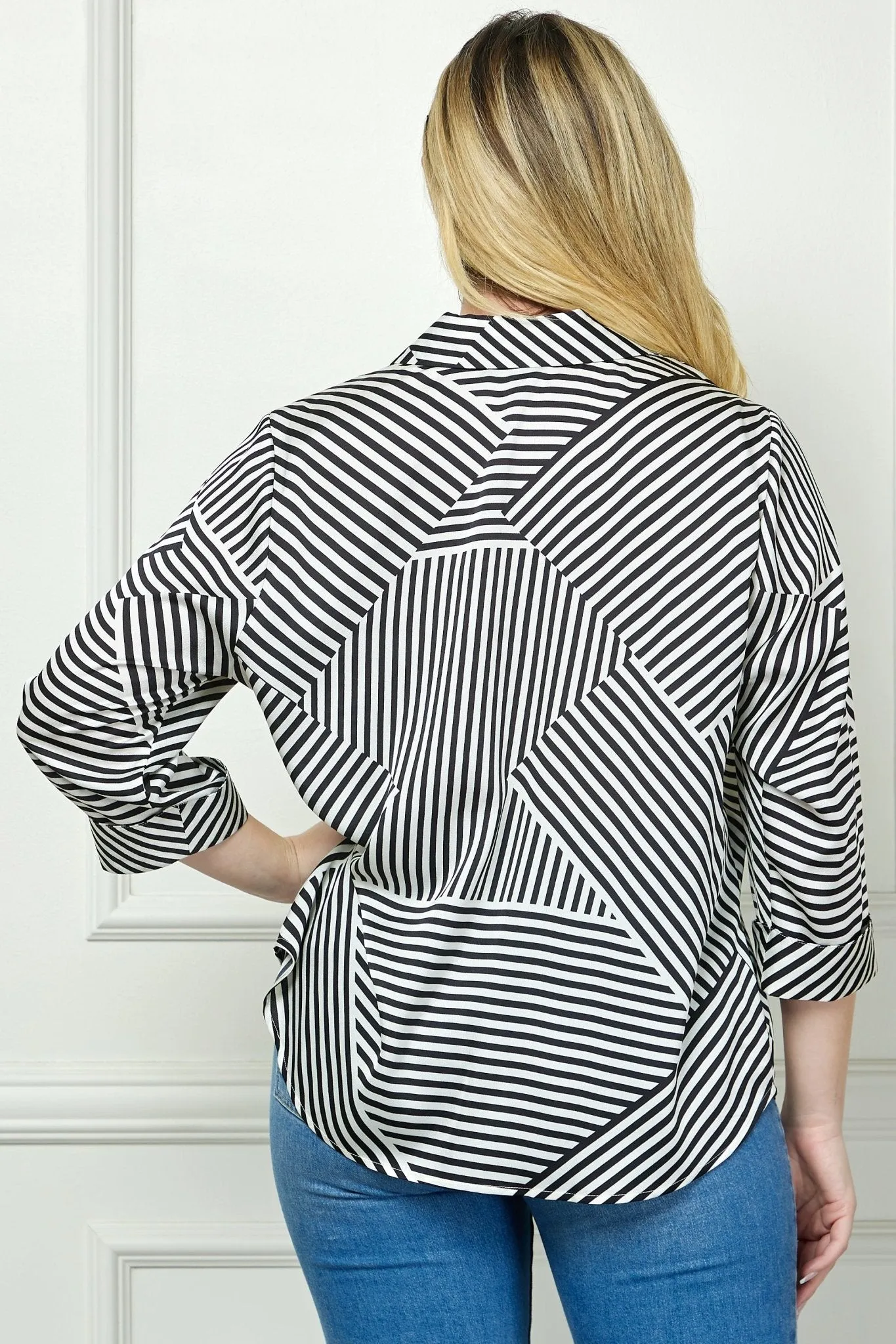Black & Ivory 3/4 Notch Sleeve Johnny Collar Button Front Top - Plus sold by Dress Barn product image thumbnail 2