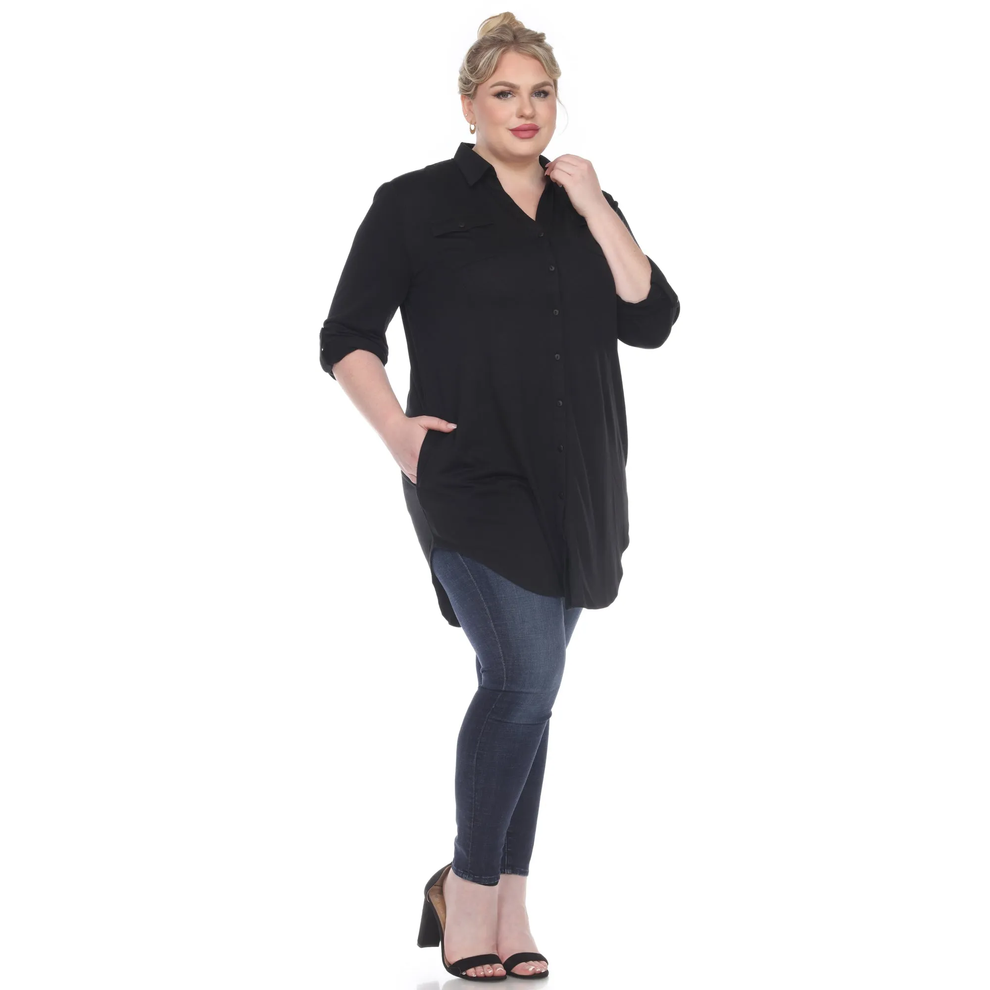 Button Down Stretchy Tunic - Plus sold by Dress Barn product image thumbnail 4