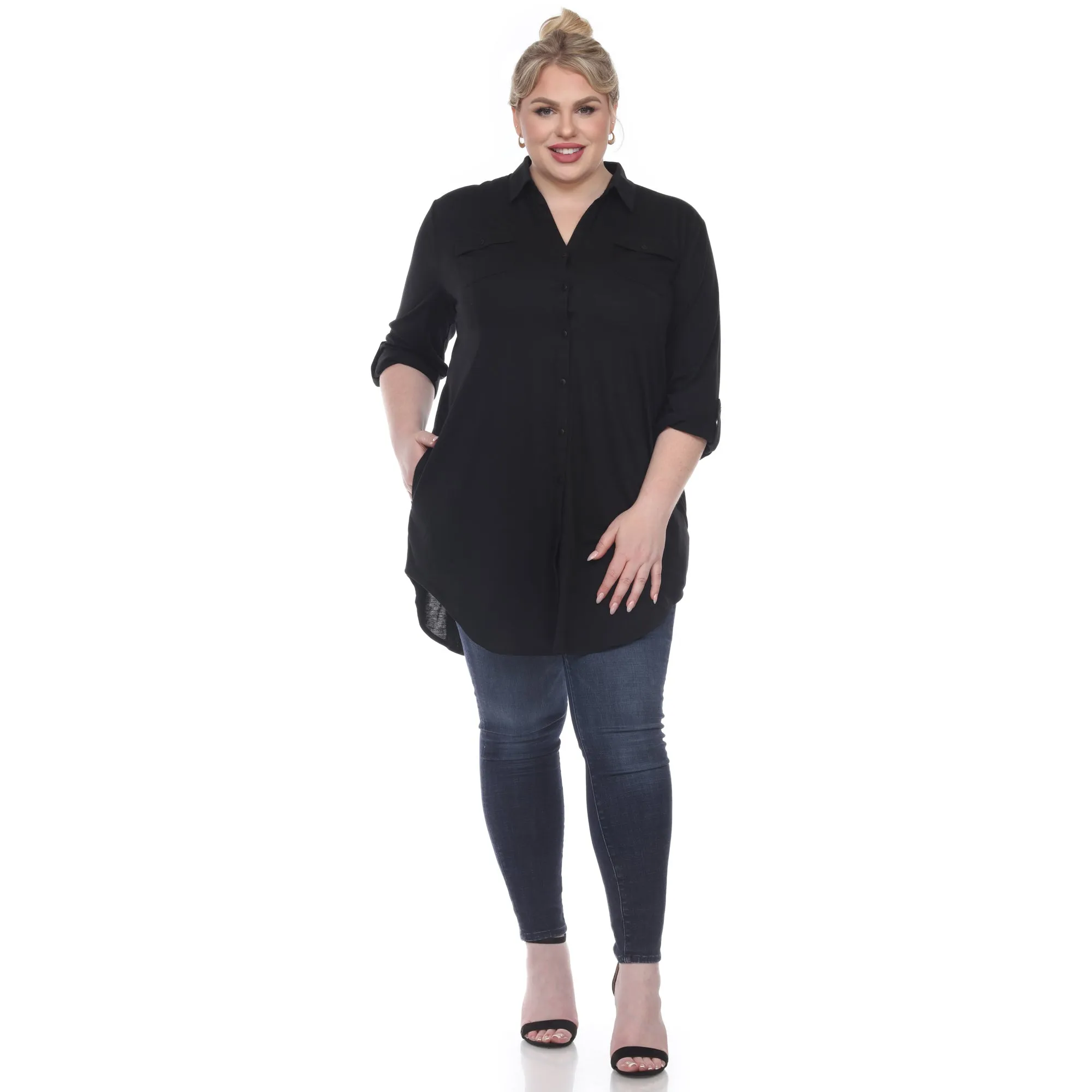 Button Down Stretchy Tunic - Plus sold by Dress Barn product image thumbnail 3