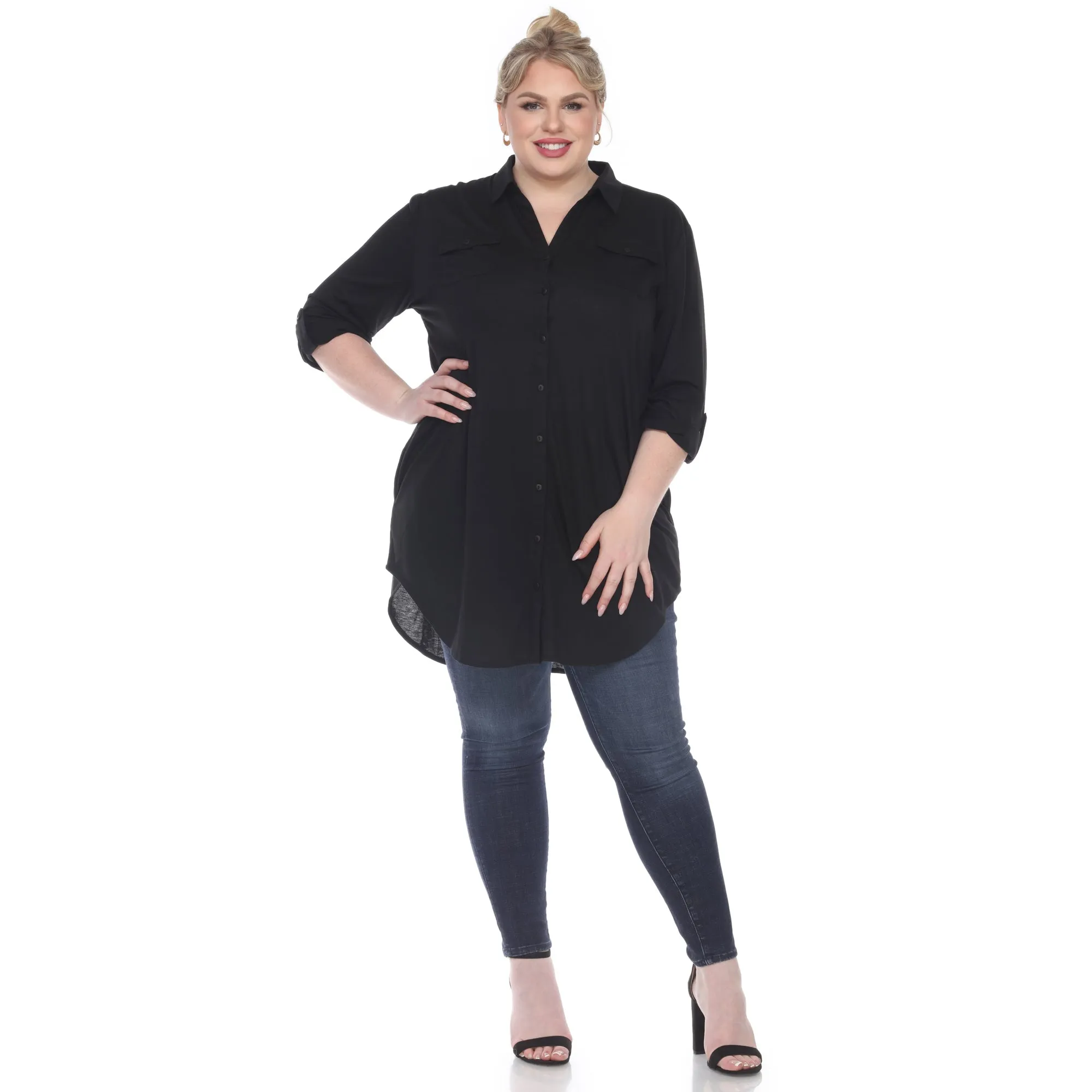 Button Down Stretchy Tunic - Plus sold by Dress Barn product image thumbnail 2