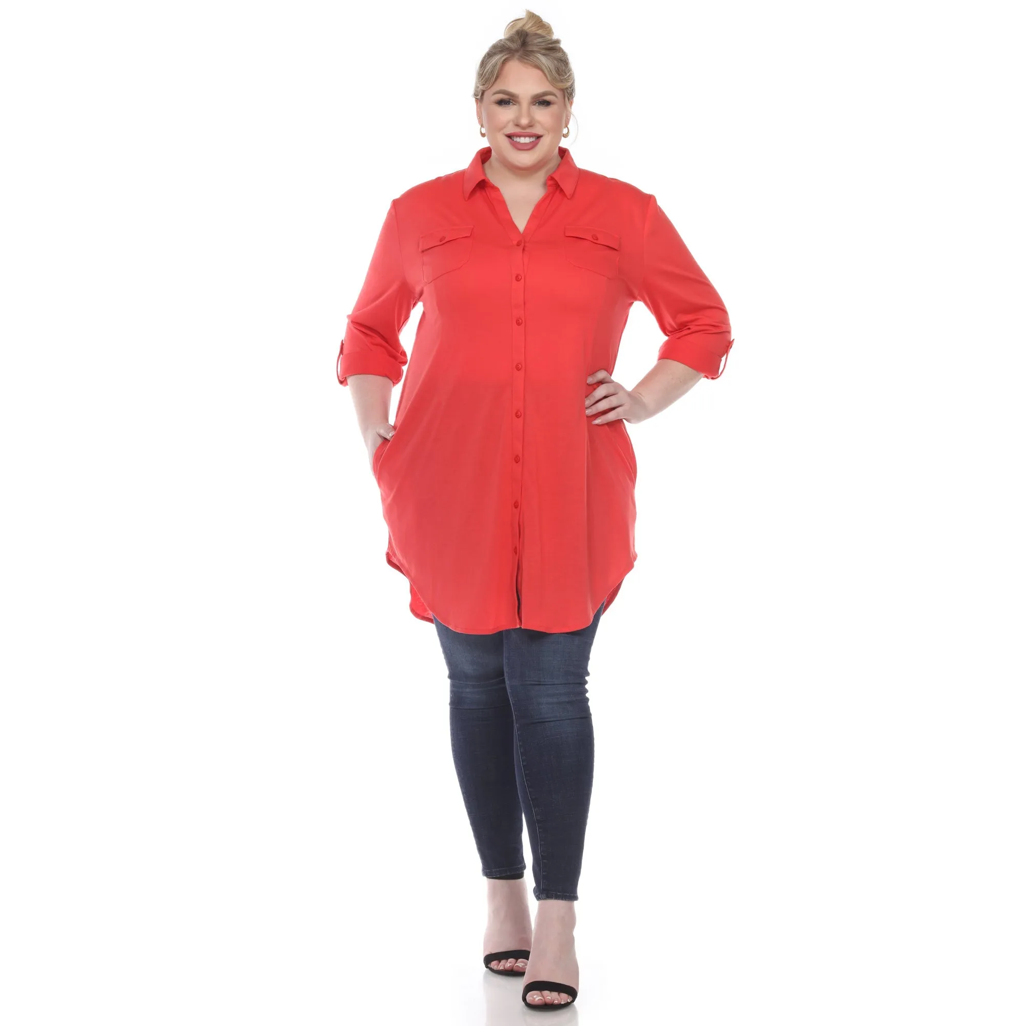 Button Down Stretchy Tunic - Plus sold by Dress Barn
