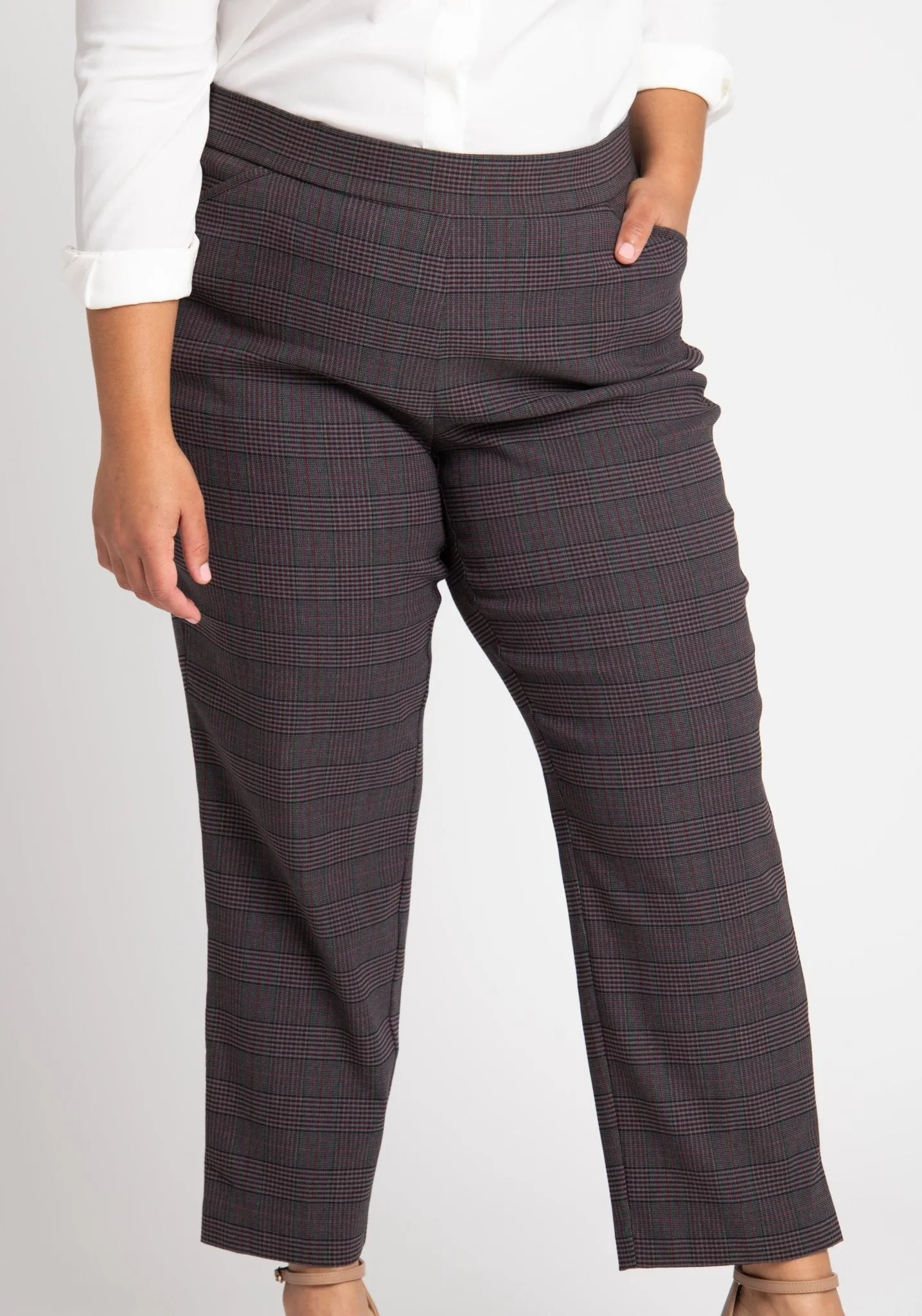 Roz & Ali Millennium Wine Plaid Pull On Ankle Pants - Plus sold by Dress Barn product image thumbnail 3