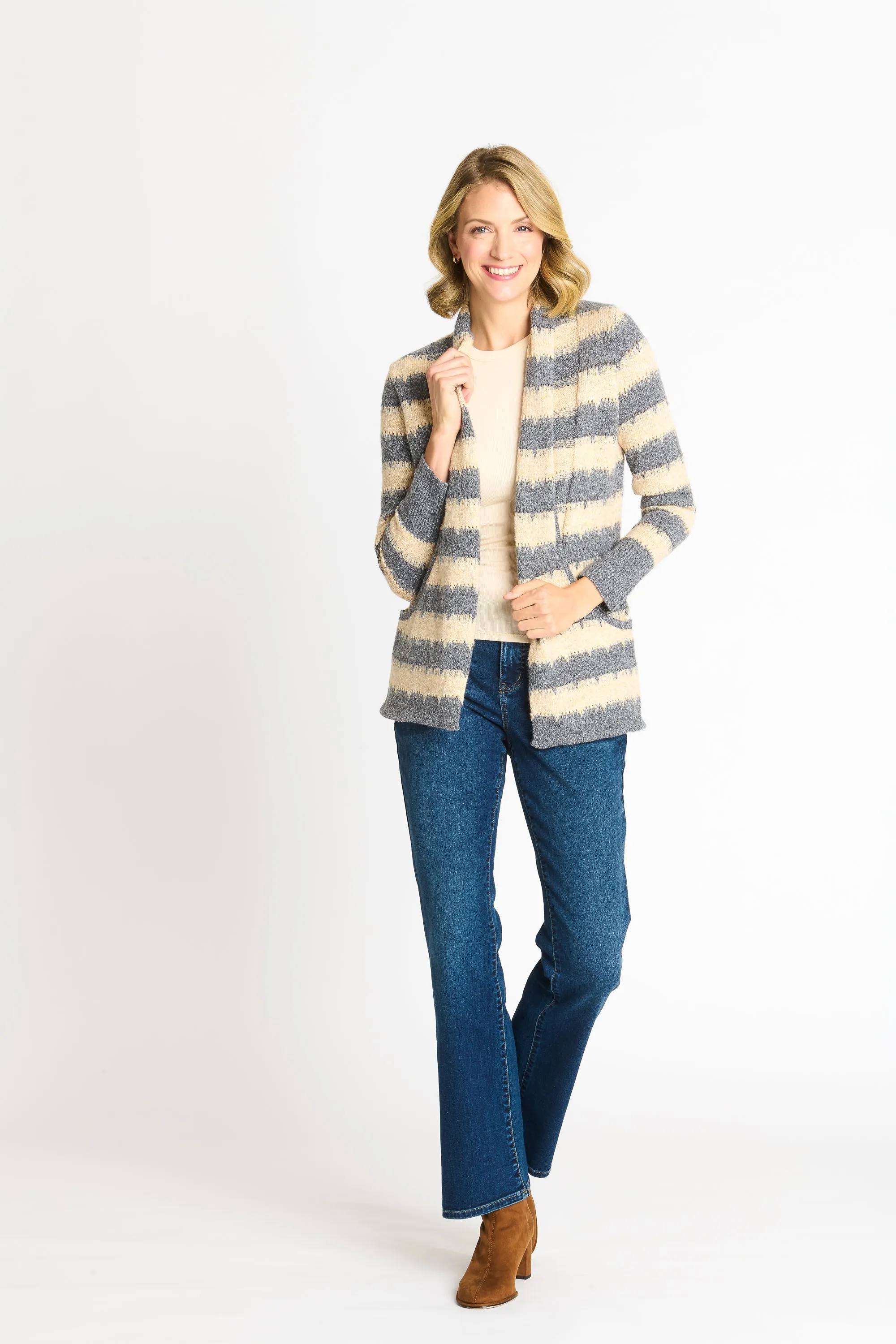 Wave Stripe J-Pocket Cardigan Sweater, Light Heather sold by Dress Barn product image thumbnail 5