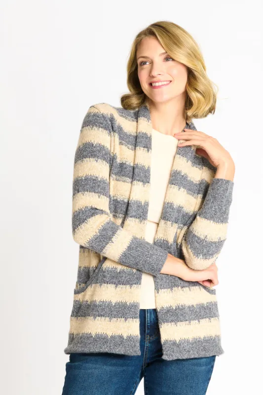 Wave Stripe J-Pocket Cardigan Sweater, Light Heather sold by Dress Barn