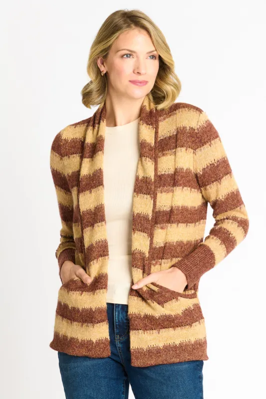 Wave Stripe J-Pocket Cardigan Sweater, Caramel Heather sold by Dress Barn