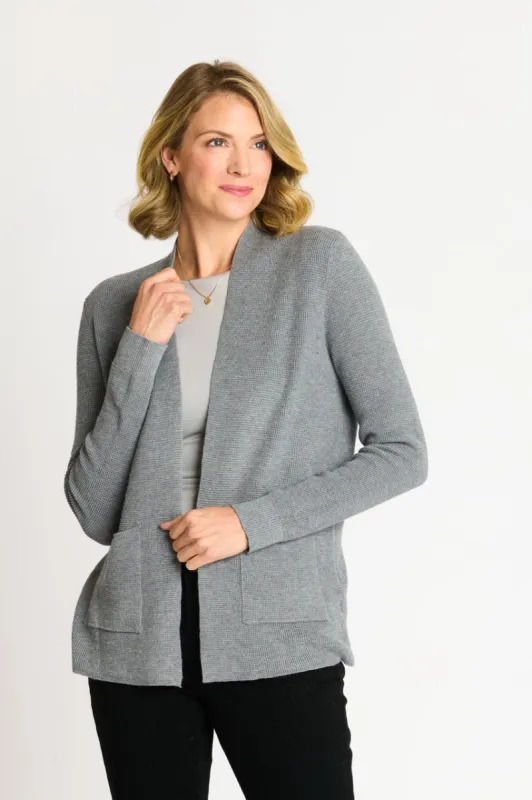 Waffle Stitch Cardigan Sweater with Pocket, Medium Grey Heather sold by Dress Barn