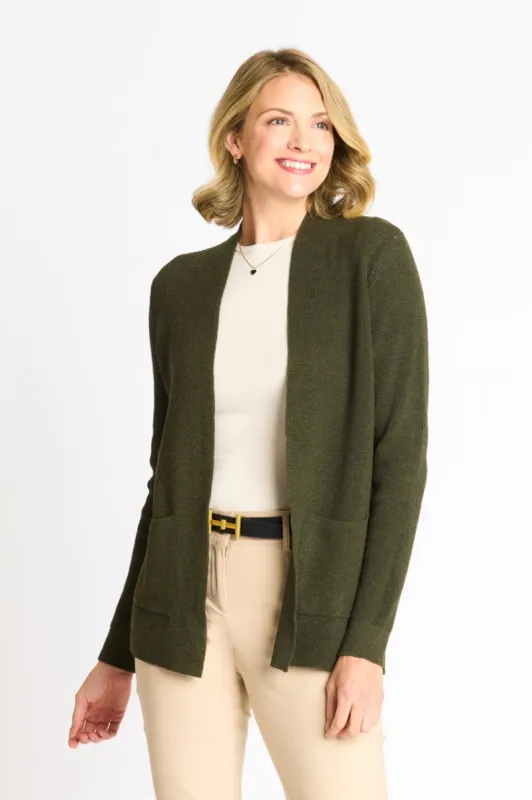 Waffle Stitch Cardigan Sweater with Pocket, Fatigue Heather sold by Dress Barn
