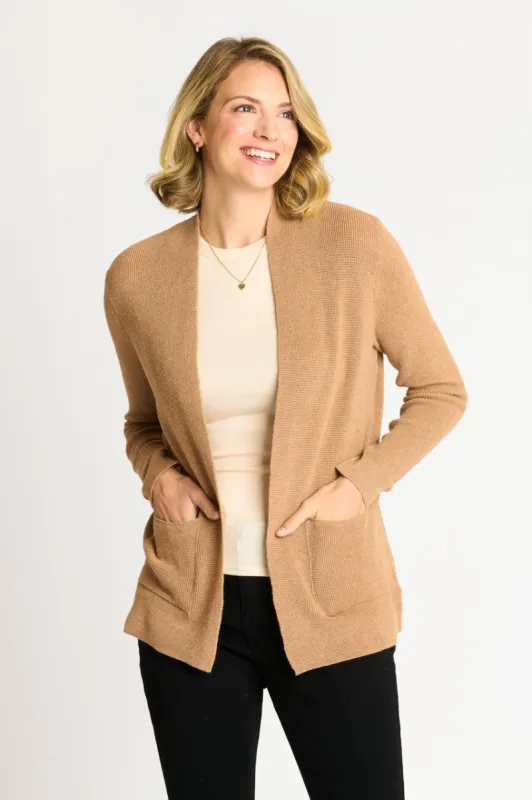Waffle Stitch Cardigan Sweater with Pocket, Caramel Heather sold by Dress Barn