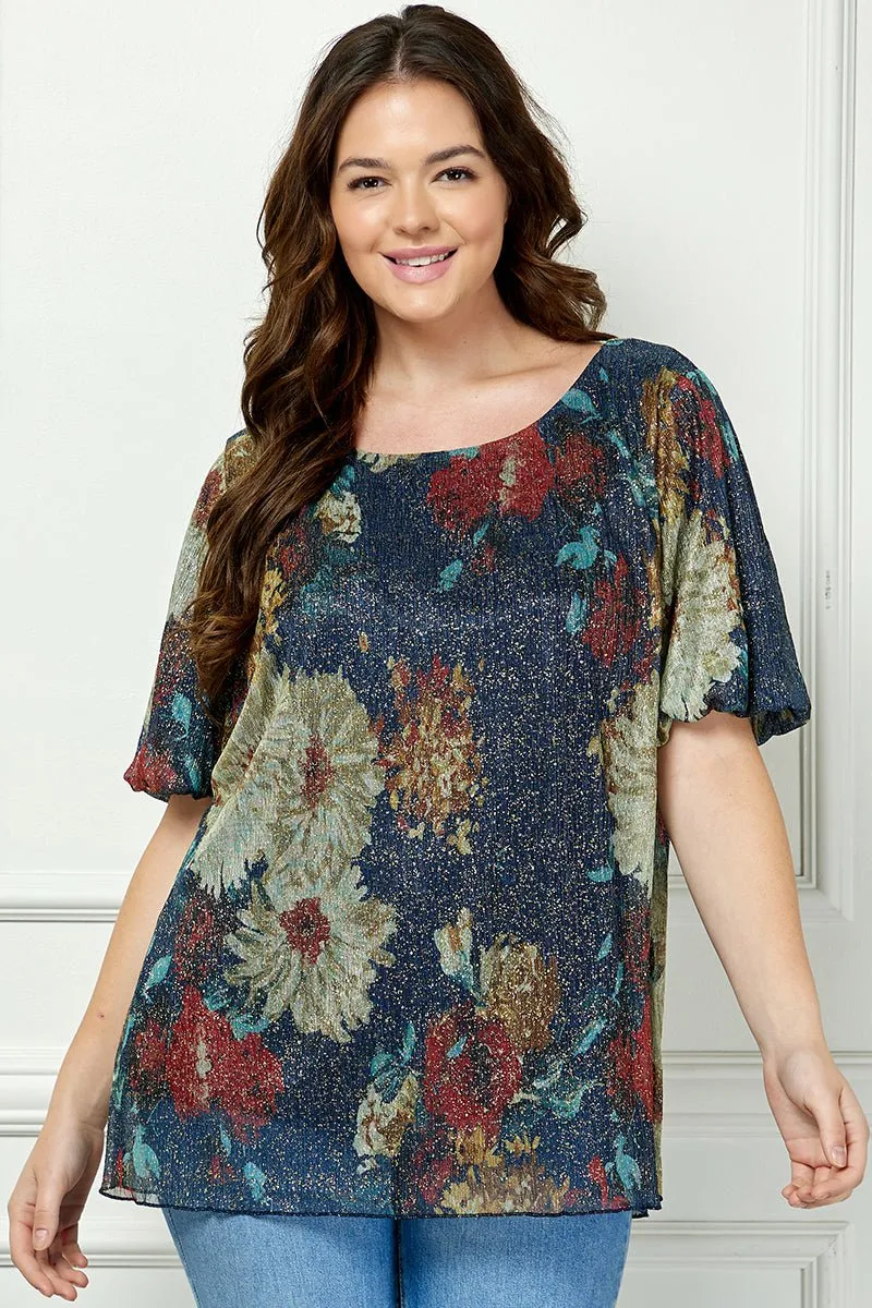 Short Puff Sleeve Scoop Neck Bubble Blouse - Plus sold by Dress Barn