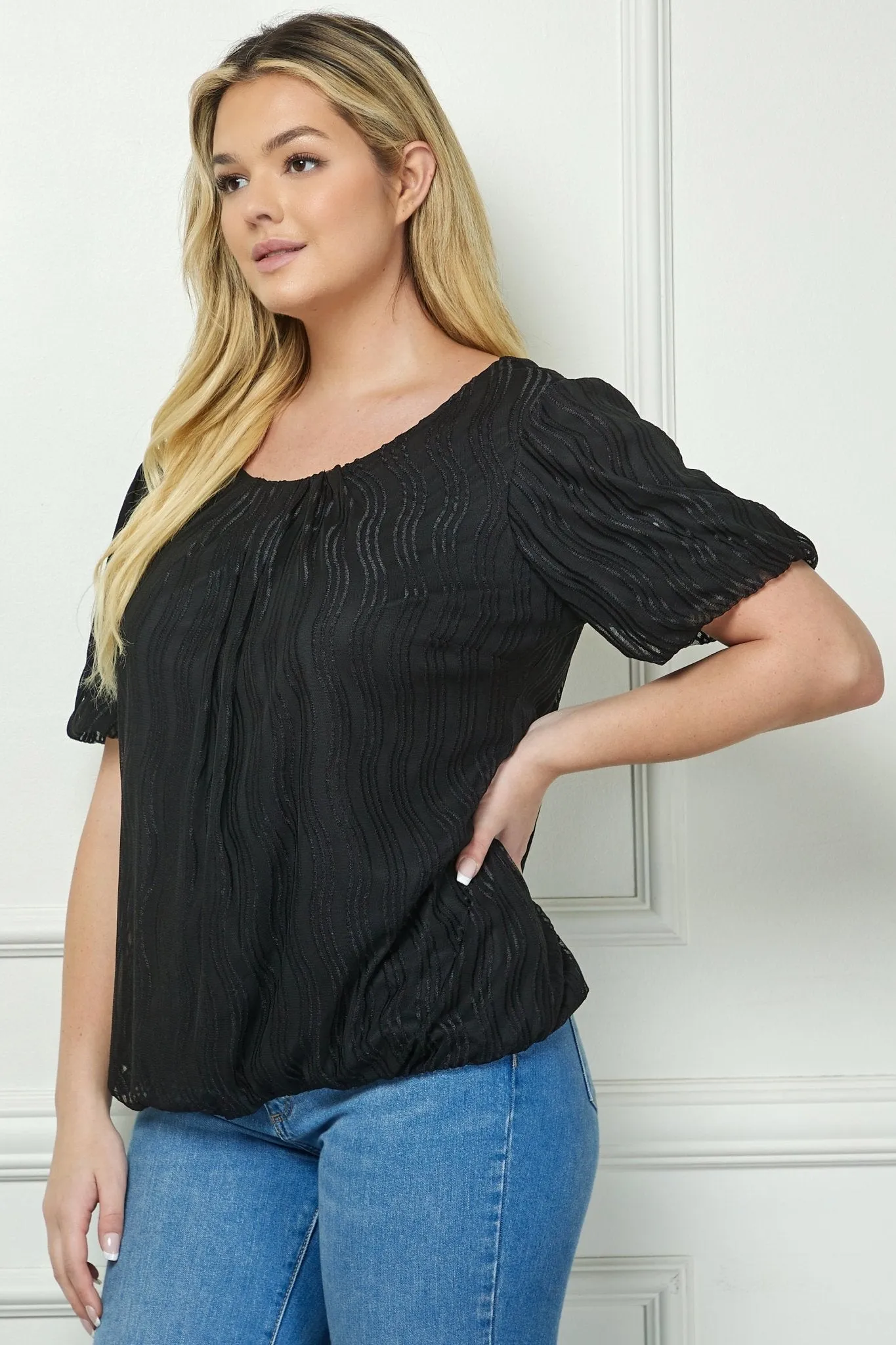 Short Puff Sleeve Scoop Neck Bubble Blouse - Plus sold by Dress Barn product image thumbnail 2