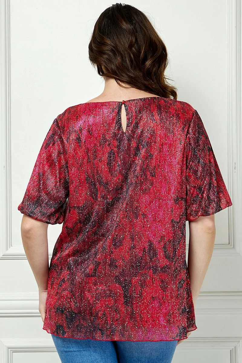 Short Puff Sleeve Scoop Neck Bubble Blouse- Blk/Burgundy/Red- Plus sold by Dress Barn product image thumbnail 4