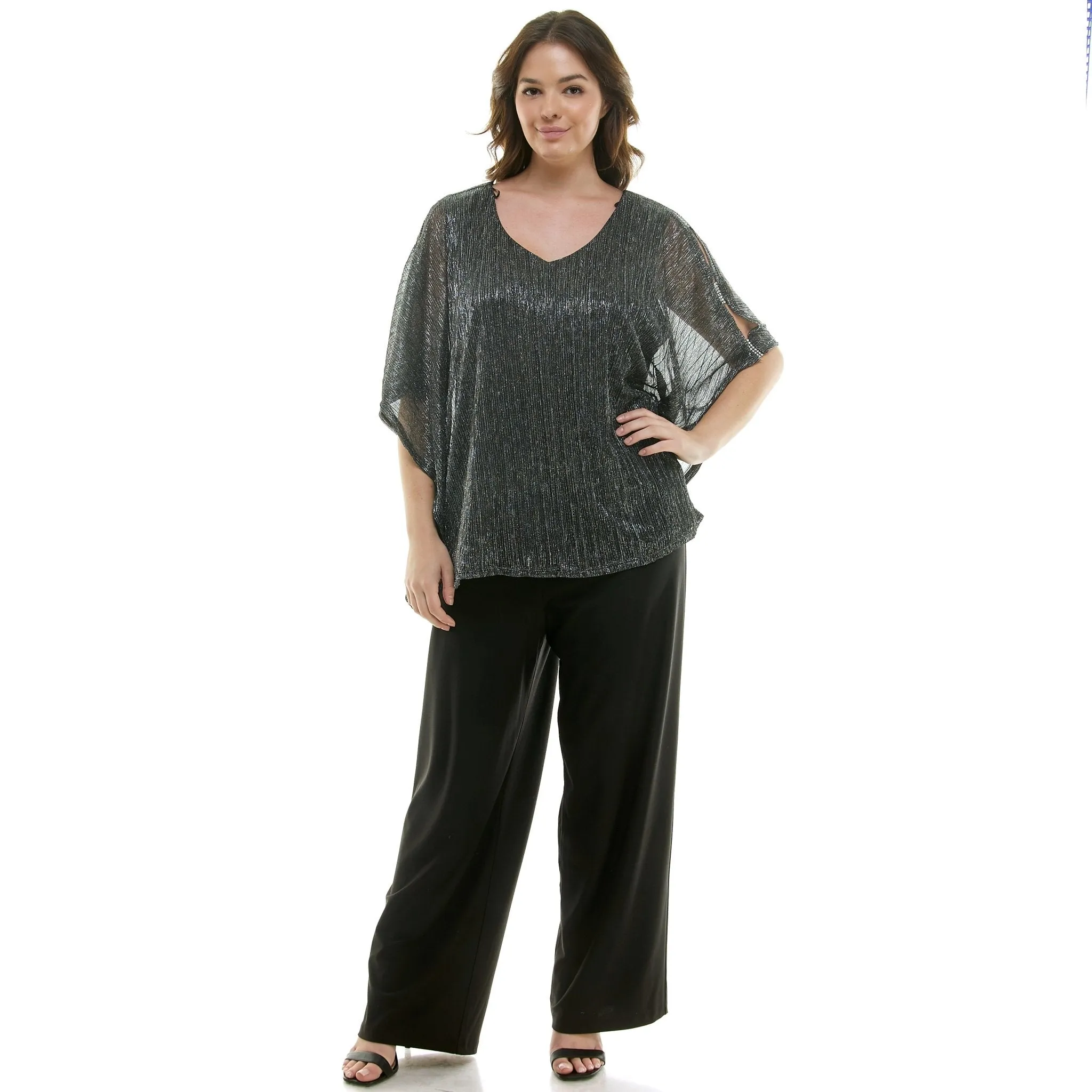 Novelty Trim Cold Shoulder Poncho Pant Set - Plus sold by Dress Barn product image thumbnail 3