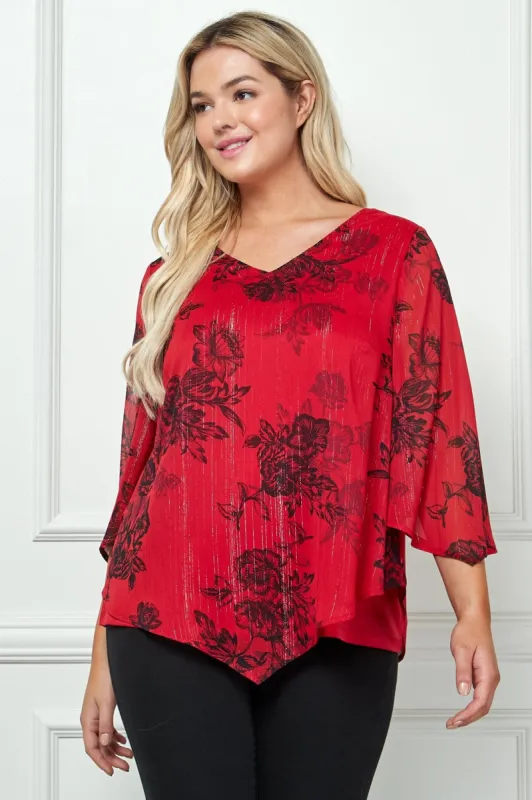 3/4 Sleeve Hanky Hem V-Neck Blouse- Plus sold by Dress Barn