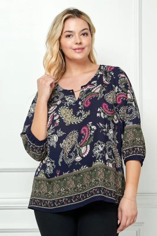 3/4 Length Sleeve Trim Front Popover - Plus sold by Dress Barn