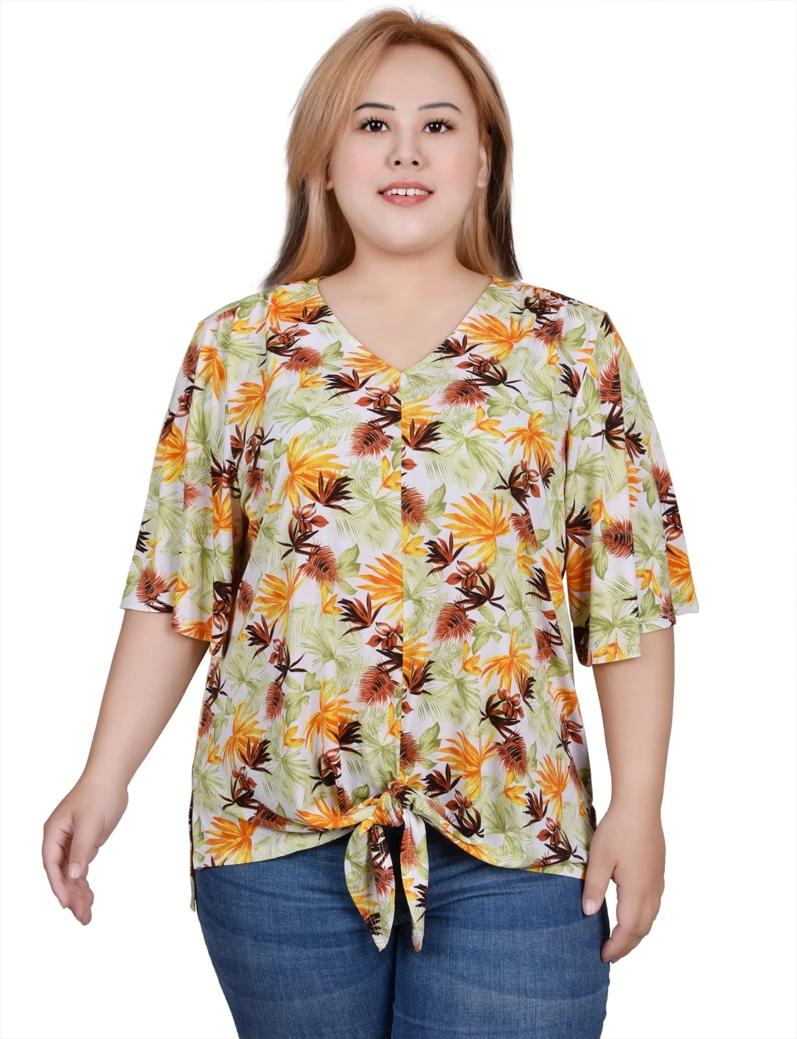 Elbow Sleeve Tie-Front Top - Plus sold by Dress Barn product image thumbnail 5