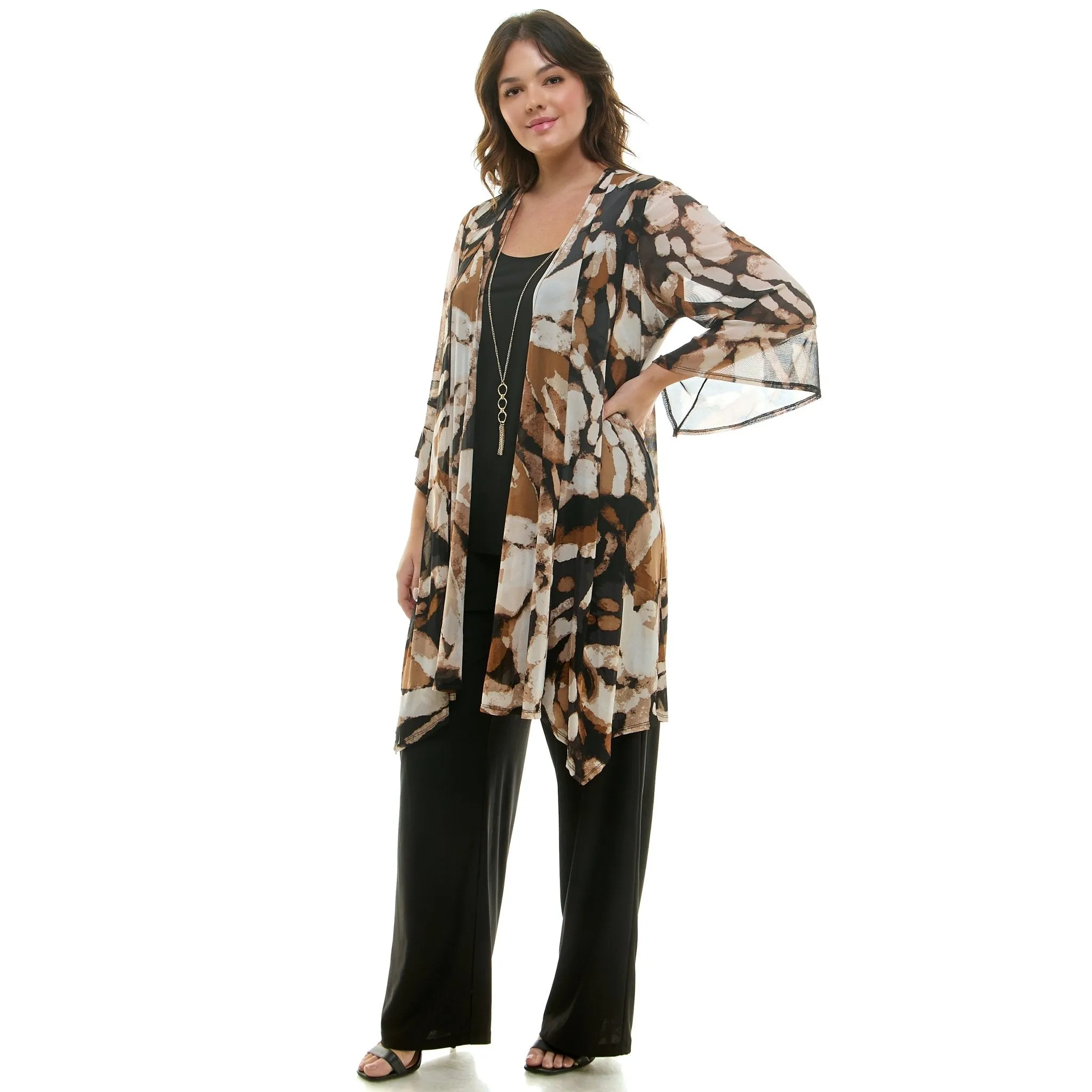 Black & Brown Pantset With Necklace - Plus sold by Dress Barn product image thumbnail 4