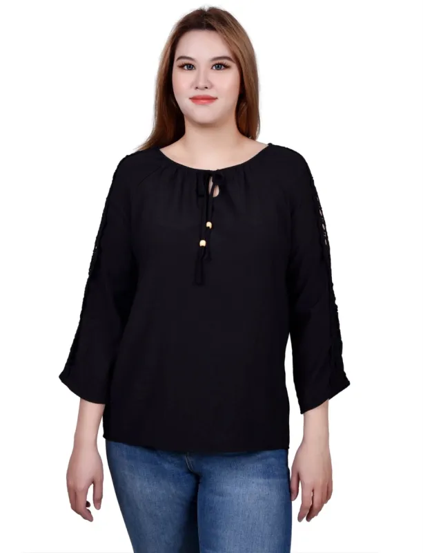 3/4 Length Sleeve Crochet Detail Blouse sold by Dress Barn