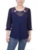 3/4 Length Sleeve Ringed Top With Mesh - Petite sold by Dress Barn