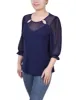 3/4 Length Sleeve Ringed Top With Mesh - Petite sold by Dress Barn