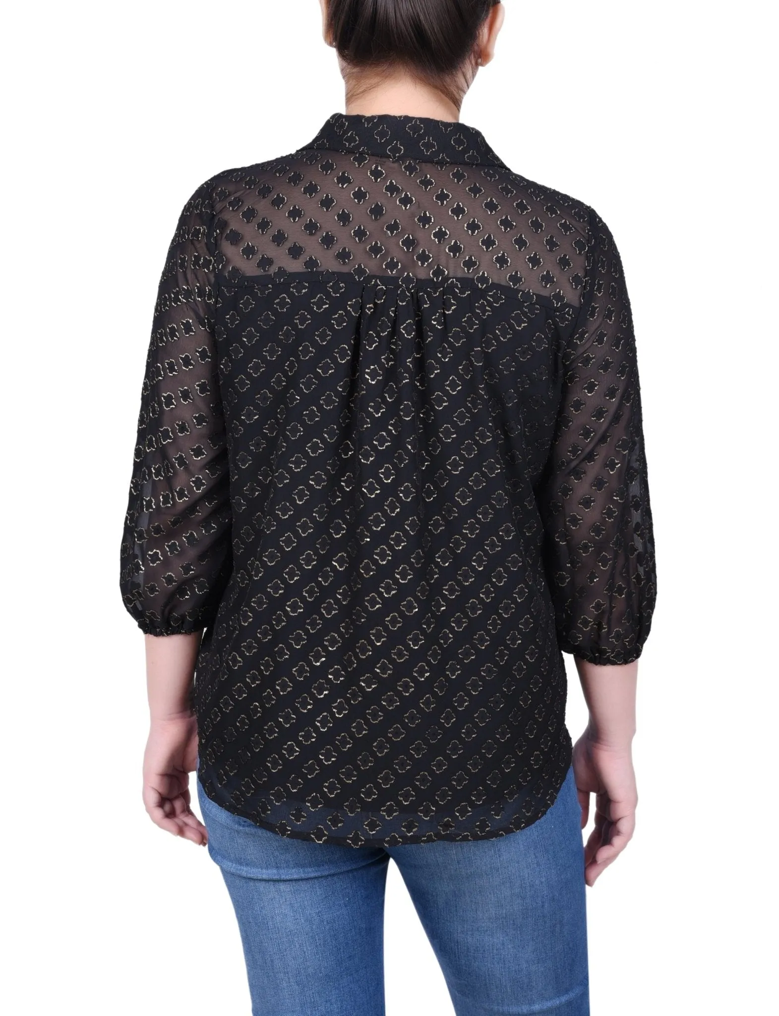 3/4 Length Sleeve Foiled Jacquard Chiffon Blouse - Petite sold by Dress Barn product image thumbnail 4