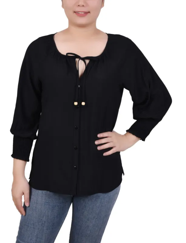 3/4 Length Sleeve Button Front Blouse - Petite sold by Dress Barn