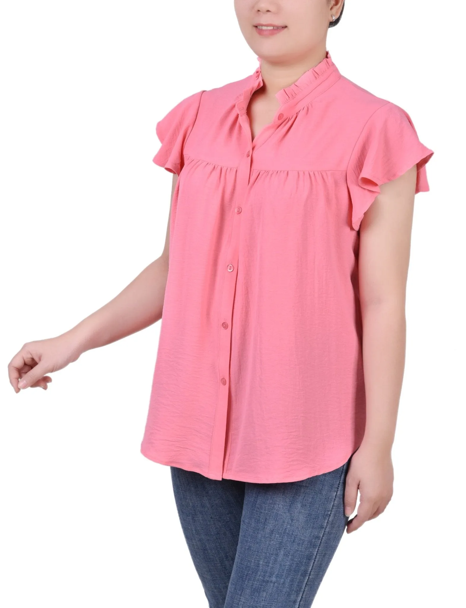 Flutter Sleeve Ruffle Neck Blouse - Petite sold by Dress Barn product image thumbnail 5