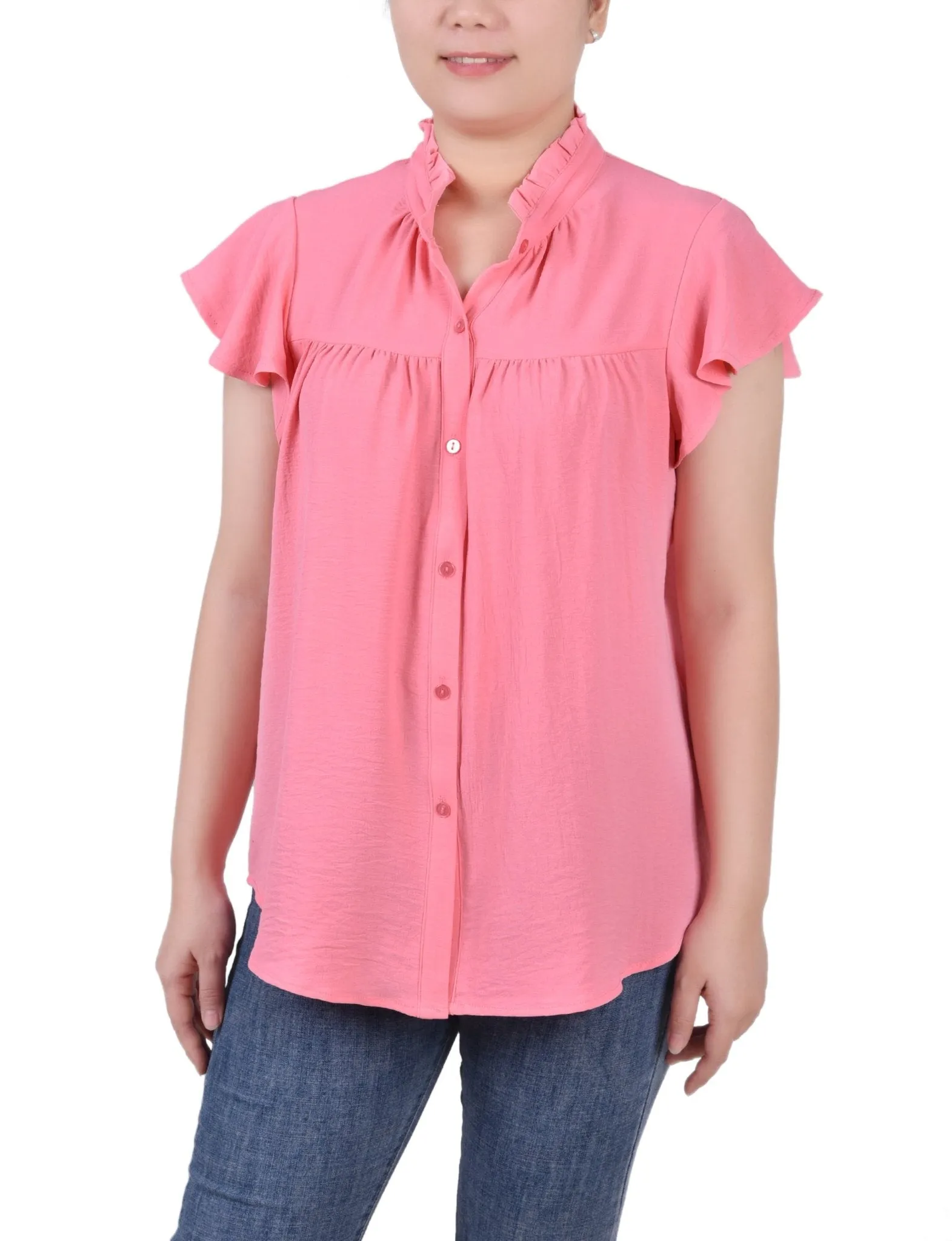 Flutter Sleeve Ruffle Neck Blouse - Petite sold by Dress Barn product image thumbnail 4